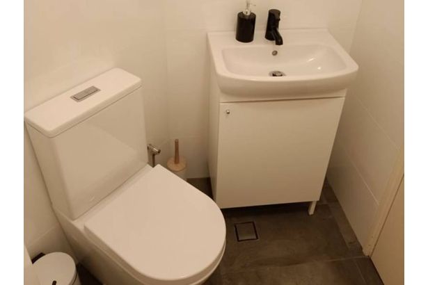 Newly installed toilet with sink
